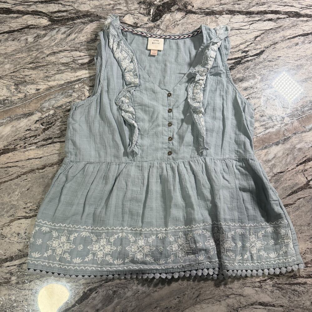 Knox Rose Blouse Top Fashion Shirt - Blue - Large